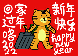 2022 Chinese year of the Tiger New Year greeting card.Chinese translation: The Year of the tiger is the best, and the Year of the tiger is good fortune
