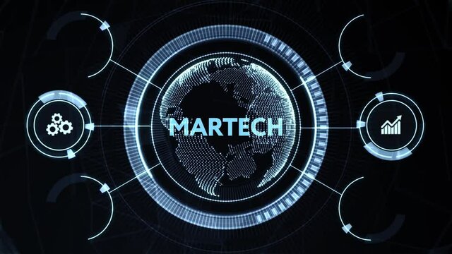 Martech marketing technology concept on virtual screen interface. Business, Technology, Internet and network concept.