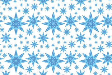 Seamless pattern of Christmas design elements blue hand drawn snowflake on a white background. Graphic element for creative design, packaging, print, fabric, printing, printable decor.