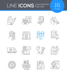 Vaccination - modern line design style icons set