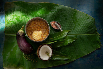 Pulses, eggplant, and coconut - Indian curry  - obrazy, fototapety, plakaty
