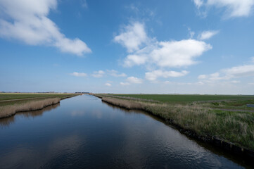 Fototapeta na wymiar Dutch landscape, polders and water channels in Zeeland, Netherlands