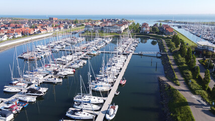 Fototapeta na wymiar View on yacht harbour in Wemeldinge, Zeeland, Netherlands