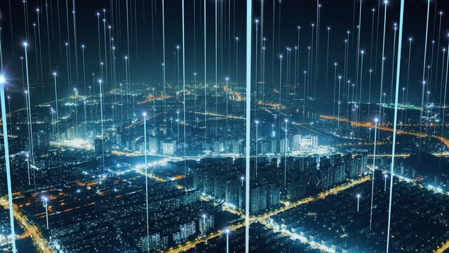 smart Connected city skyline. Futuristic network concept, city Technology