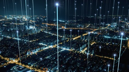 smart Connected city skyline. Futuristic network concept, city Technology