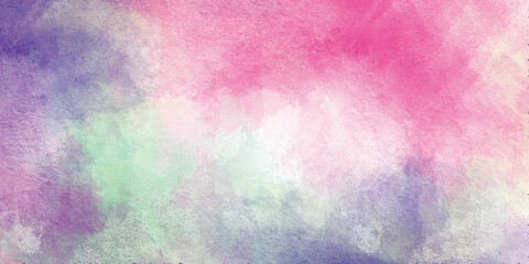 Watercolor paper textured ink effect grungy wet pastel illustration for design. Modern creative smeared blue, purple and pink shades aquarelle background for vintage card, retro template