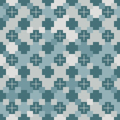Abstract geometric pattern of squares with crosses. Seamless mosaic and tile. Vector illustration