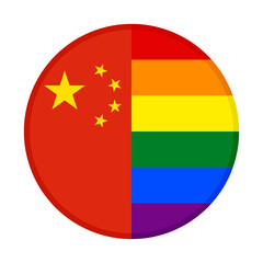 round icon with china and rainbow flags. vector illustration isolated on white background