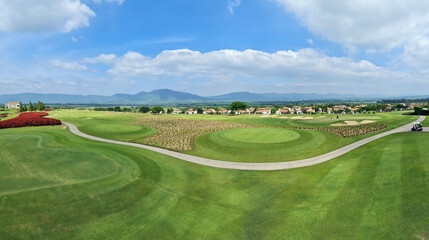 Obraz premium Beautiful natural panoramic countryside landscape.morning view in summer.