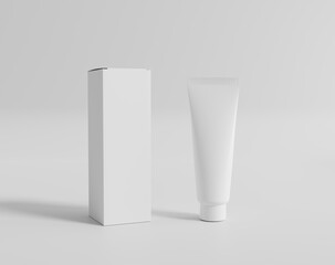 Blank white cosmetic tube with a box, mock up tube packaging of cream