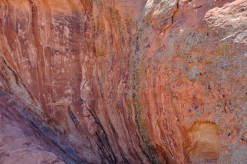 Colorful Aztec sandstone formations in the Nevada Desert caused by millions of years of erosion