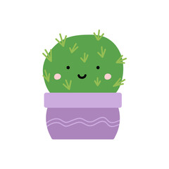 Cute cactus flat style vector illustration on white background. Houseplant succulent. Funny cacti with faces in pots for design, cards, stickers.