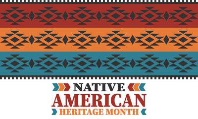 Native American Heritage Month. American Indian culture. Celebrate annual in in November in United States. Tradition Indian pattern. Poster and banner. Vector authentic ornament, ethnic illustration