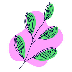 Obraz premium Hand drawn vector branch. Colorful herb doodle isolated on white background. Botanical illustration for card, print, web, design, decor, logo.