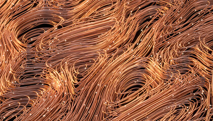 twisted copper-colored fiber optic cables.