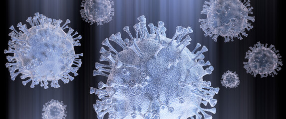 Omicron, Coronavirus - schematic, stylized image of a virus of the Corona family on a transparent background, 3D rendering