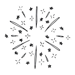 Vector hand drawn firework. Cute doodle firework illustration isolated on white background. For greeting cards, print, web, design, decor, logo.