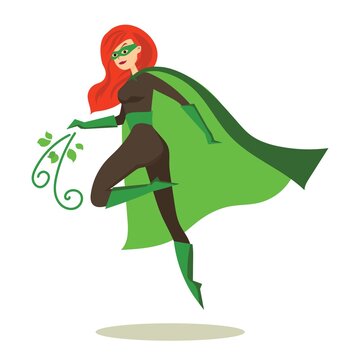 Vector illustration of female and male eco superheros in funny comics costume isolated on the white background