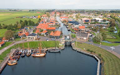Aerial from the city Workum in Friesland the Netherlands