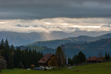 Beautiful view of mountain autumn landscape and cloudscape