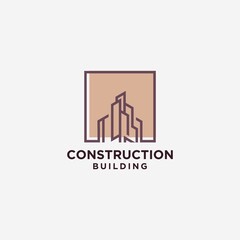 Building construction business logo in brown color. geometric line logo. real estate logo template vector icon design