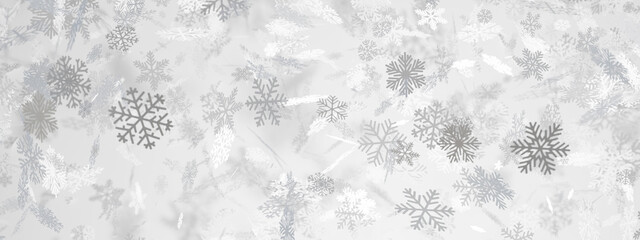 3D render of snowflakes falling through the sky in a blizzard white background