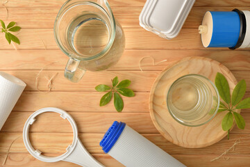 Reverse osmosis water purification concept with glass water and filters