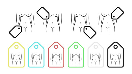 Diet, fitness, waist hand drawn vector icon in tag set illustration for ui and ux, website or mobile application