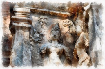 Fototapeta na wymiar Ancient architecture of Thailand watercolor style illustration impressionist painting.