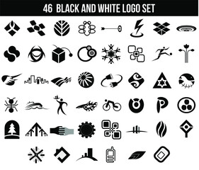 black and white icons set logo