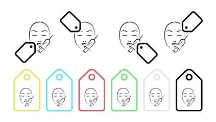 Needle, face, beauty hand drawn vector icon in tag set illustration for ui and ux, website or mobile application