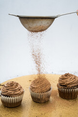 chocolate cupcakes spreaded with cinamon powder