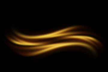Abstract golden waves. Vector design element of shiny gold moving lines with glitter effect on dark background for greeting card, discount coupon, banner, flyer, poster and web design.