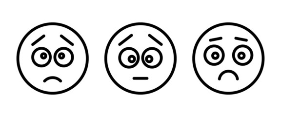 Terrified frightened emoticon isolated afraid emoji. Vector screaming face in panic, scared or surprised, afraid or horrified emoji. Amazed emoticon with open mouth, big eyes, afraid or asking Scared