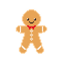 Cute gingerbread man pixel icon