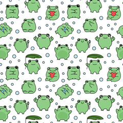Seamless pattern with cute frogs. Cartoon print for fabric, textile, design. Vector illustration.