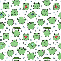 Obraz premium Seamless pattern with cute frogs. Cartoon print for fabric, textile, design. Vector illustration.