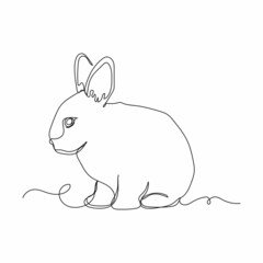 Vector continuous one single line drawing icon of rabbit easter in silhouette on a white background. Linear stylized.