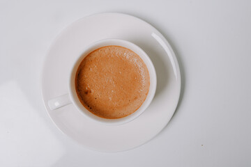 Hot coffee cup on white background. Fresh espresso mug isolated on white.