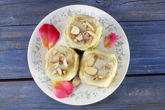 traditional Popular Indian gujarati sweet food surti ghari in plate