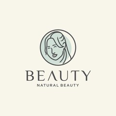 Fototapeta na wymiar Beautiful woman fashion logo natural beautiful woman linear style vector template for businesses