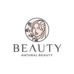 Beautiful woman fashion logo natural beautiful woman linear style vector template for businesses