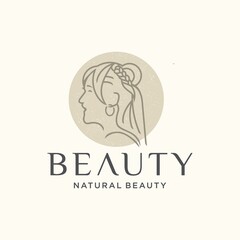 Beautiful woman fashion logo natural beautiful woman linear style vector template for businesses