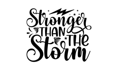 Stronger than the storm, Modern calligraphy text, handwritten with brush on pink and orange watercolor splash background with bokehs, Inspirational quote at turquoise watercolor strokes texture