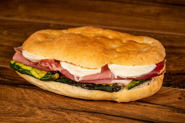 stuffed focaccia with cold cuts and vegetables