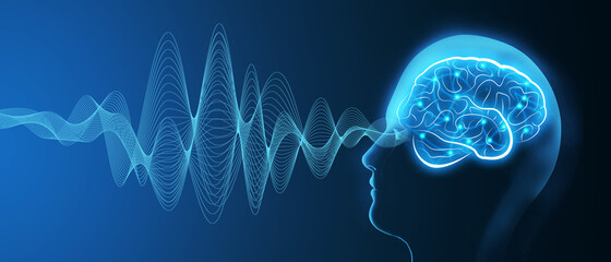 Brain waves - EEG - brain activity, technology background. 3D Illustration - obrazy, fototapety, plakaty