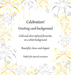 gold silver fireworks greeting card background