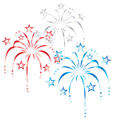 Fototapeta na wymiar red white silver and blue stylized fireworks
