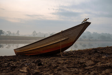 Boat on the river. Morning on the Amazon river.
