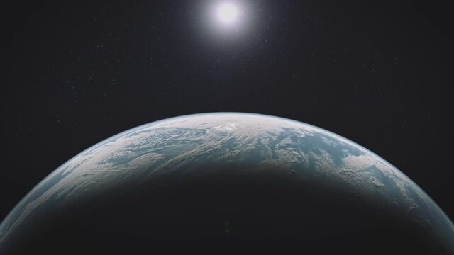 Earth sunrise from space. Photorealistic cinematic animation.